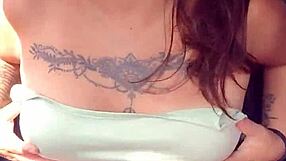 latina whore shows tits and lingerie in public outdoor car