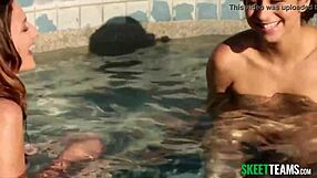 Teen Lesbians Dive Into Muff And Tits In Pool
