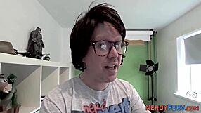 British Slut Sucks Nerd's Cock.