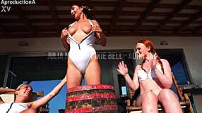 stepmom and stepsisters explore lesbian pleasures on outdoor vacation