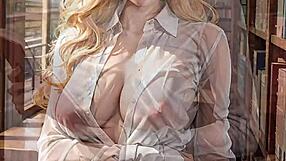 Does ai blonde librarian flash her pussy publicly?