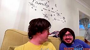 British Slut Sucks Nerd's Cock.