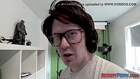 British Slut Sucks Nerd's Cock.