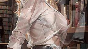 Does ai blonde librarian flash her pussy publicly?