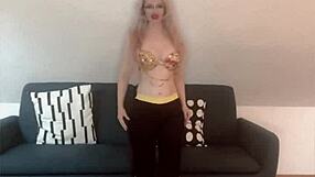 Crossdressing drag queen sings belly dancer song in fetish style