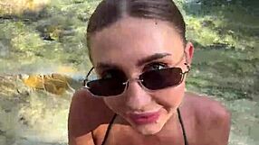 Wow, best blowjob ever with cum on tits from a beach stranger 😍