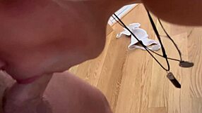 slutty blonde gives sloppy blowjob and swallows cum 😈