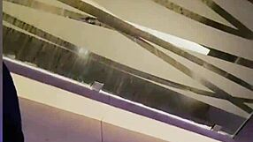 Mexican babe washes small waist in bathroom