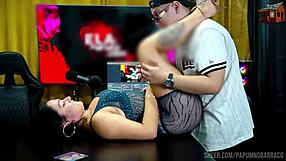 Bi mejia demonstrates sex on the podcast table while moaning