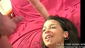 Cute teen covered in cum from gangbang bukkake