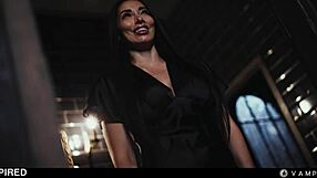 cute blonde in vampire costume for halloween