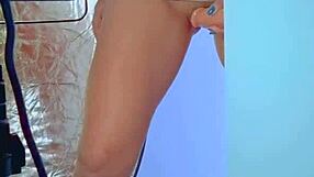 College Desi With A Sexy Dress And Sneakers Playing With Glass Dildo