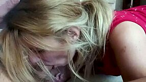 Young milf wife receives head fuck with massive cumshot in her mouth