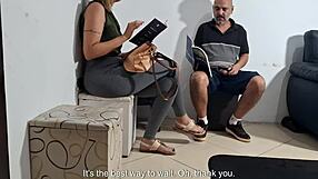 Unexpected flash of dick in the dentist's waiting room leads to her groping and muff diving.