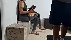 Unexpected flash of dick in the dentist's waiting room leads to her groping and muff diving.