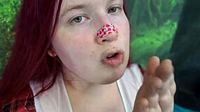 I-I fuck my chubby tranny booty with dildo closeup, sexy redhead tgirl.