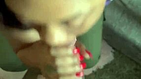 Ghetto Ebony Pornstar Delivers Sloppy Blowjob in House