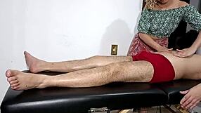 Masseuse stripped, blowjob, riding