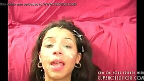 Cute teen covered in cum from gangbang bukkake