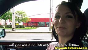 I Pick Up Hitchhiking Brunette Flashing Tits Outdoors.