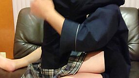 Uniform Cosplay Girl In Miniskirt Flirts And Has Sex With Creampie Blowjob Cunni