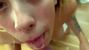 slutty blonde gives sloppy blowjob and swallows cum 😈