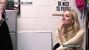 Pounding oil dildo stealing cougar milf office