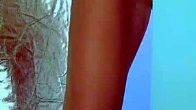 College Desi With A Sexy Dress And Sneakers Playing With Glass Dildo