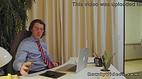 Gay office rimjob turns into anal during work