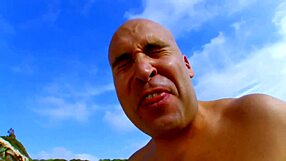 suggestive anal fucking on a public beach with big tits bouncing