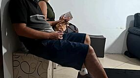 Unexpected flash of dick in the dentist's waiting room leads to her groping and muff diving.