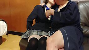 Uniform Cosplay Girl In Miniskirt Flirts And Has Sex With Creampie Blowjob Cunni