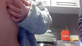 young girl pleasures herself on countertop