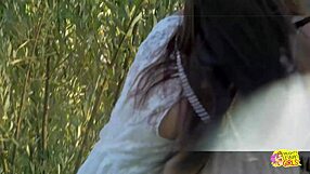 Two naughty angels kiss and eat pussies outdoors 😘