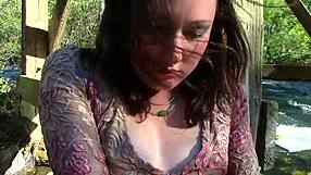 Slender Girl Fingers Pussy Uses Vibrator In Nature Outdoors