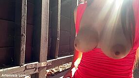 Italian milf Artemisia Love with long hair bounces tits