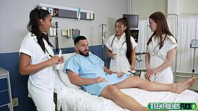 Treatment by Three Stunning Doctors Involves Deepthroat and Fucking