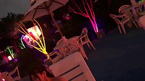 half-beautiful woman gets hardcore fucked in night pool