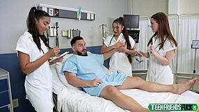 Treatment by Three Stunning Doctors Involves Deepthroat and Fucking