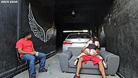 friend's girlfriend dances close, notices hard cock, fucks in front of cuckold