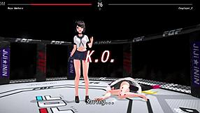 anime girls throwing hands and clothes in a fight or sex game