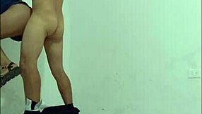 Cleaning Employee Seduced by Nurse for Passionate Standing Fuck in Office Hallways