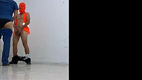 Cleaning Employee Seduced by Nurse for Passionate Standing Fuck in Office Hallways