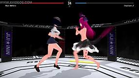 anime girls throwing hands and clothes in a fight or sex game