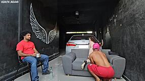 friend's girlfriend dances close, notices hard cock, fucks in front of cuckold