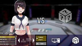 anime girls throwing hands and clothes in a fight or sex game