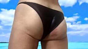 sexy bikini babe jerks off while listening to ocean waves at secretgakuen