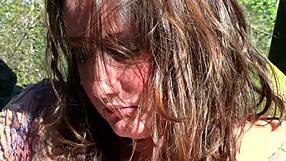 Slender Girl Fingers Pussy Uses Vibrator In Nature Outdoors