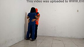 The dirty hospital nurse flirts with the janitor and gives him a sloppy blowjob in this real porn scene.