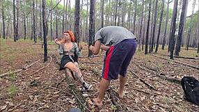 I, a hot redhead, do exhibitionism on the trail that ends in outdoor sex full on red.